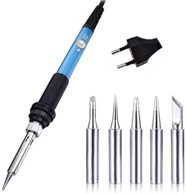 60W 220V Temperature Adjustable Electric Welding Solder Soldering Iron Rework Station Handle Heat Pencil Tool -Blue (Soldering Iron)